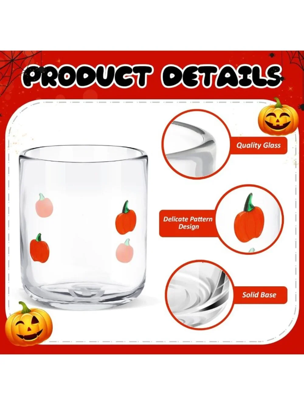 Set of 4 Pumpkin Icon Juice Glasses - Fall Decor, Halloween Drinkware, Cute